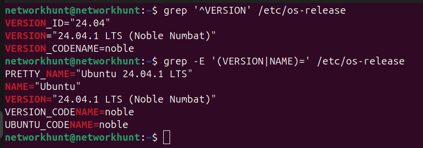 filter out only the Version or the Name and Version of the Operating System from the os-release file use the command