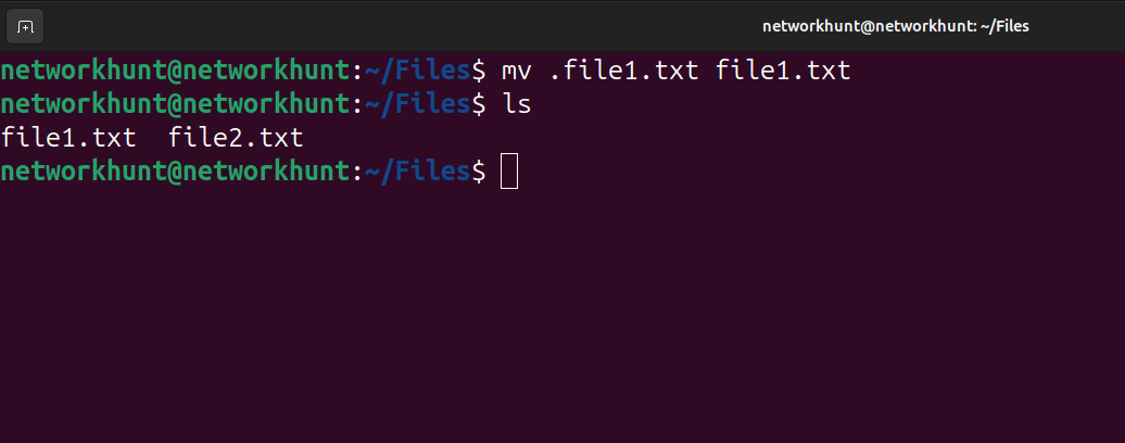 unhiding a hidden file in linux.