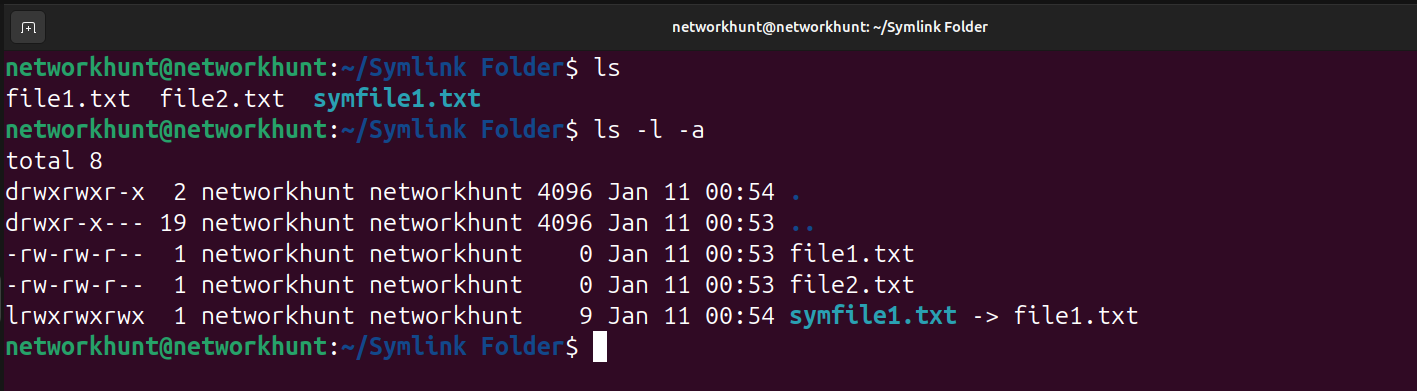 verify created symlink for file in linux