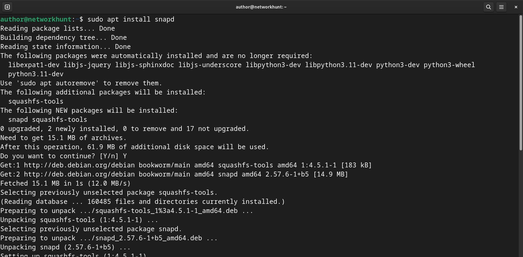 install snapd to install python on debian